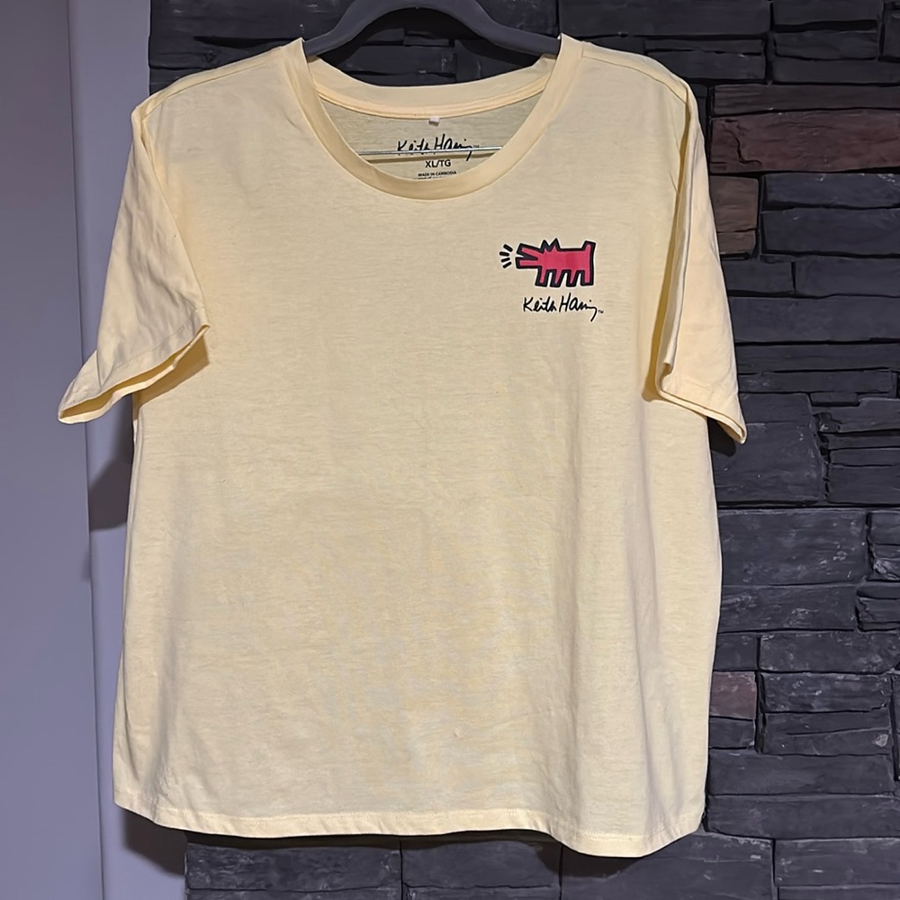 NEW Keith Haring graphic t shirt boxy oversized fit yellow XL